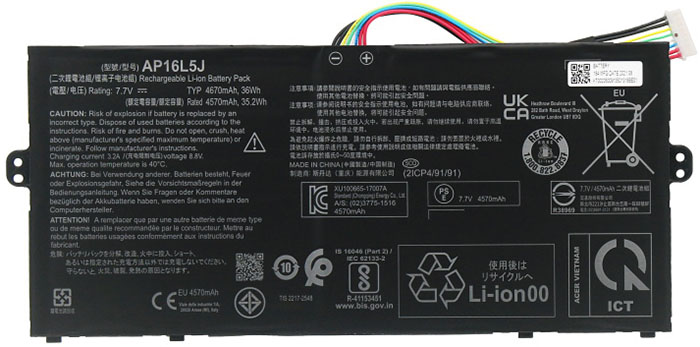 Erstatte Bærbar Batteri til ACER AP16L5J Erstatte Bærbar Batteri ACER til AP16L5J